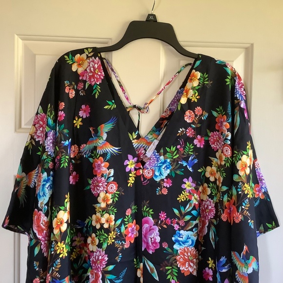 Johnny Was Sognatore Nero High Low Silk Blend Kaftan Black Floral Multi SZ L/XL - Picture 4 of 16